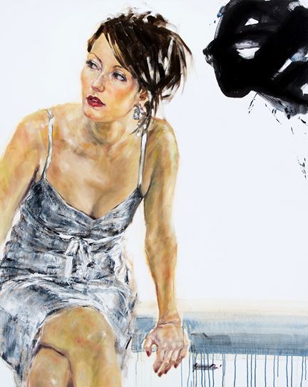 At the Balcony - 60 x 48 inches, Oil and Acrylic on Canvas