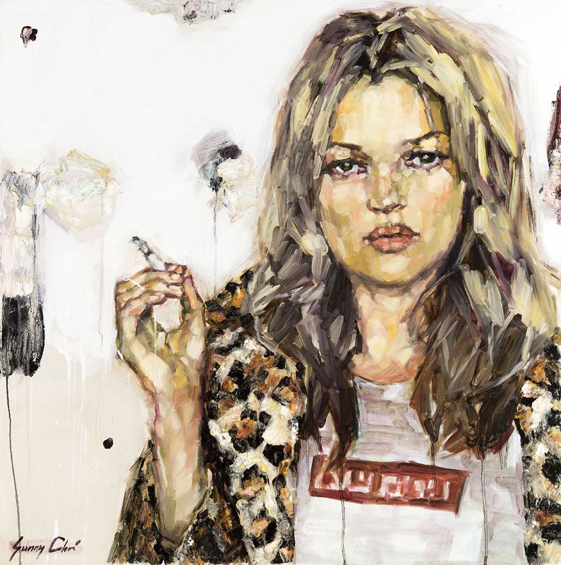 Kate Smoking II - 36 x 36 inches, Oil and Acrylic on Canvas - SOLD