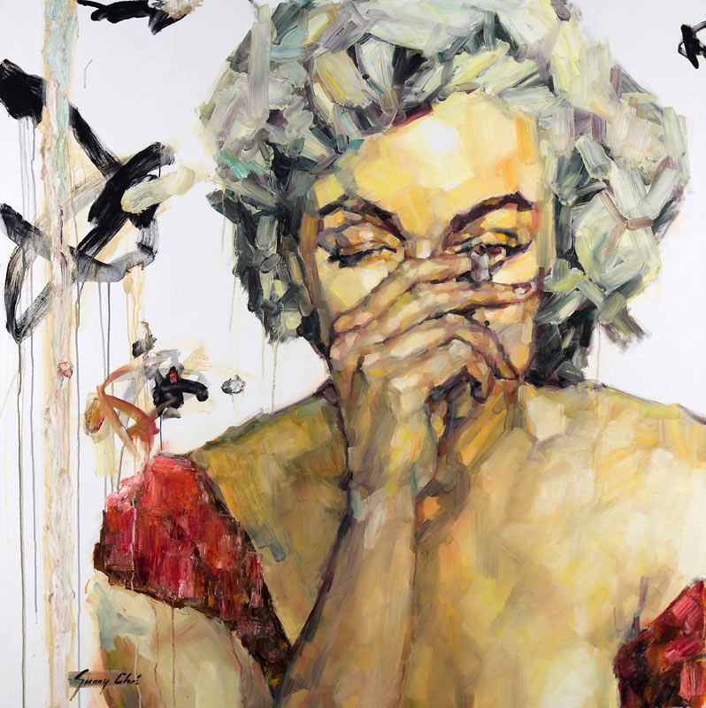 Marilyn Smoking - 60 x 60 inches, Oil and Acrylic on Canvas - SOLD