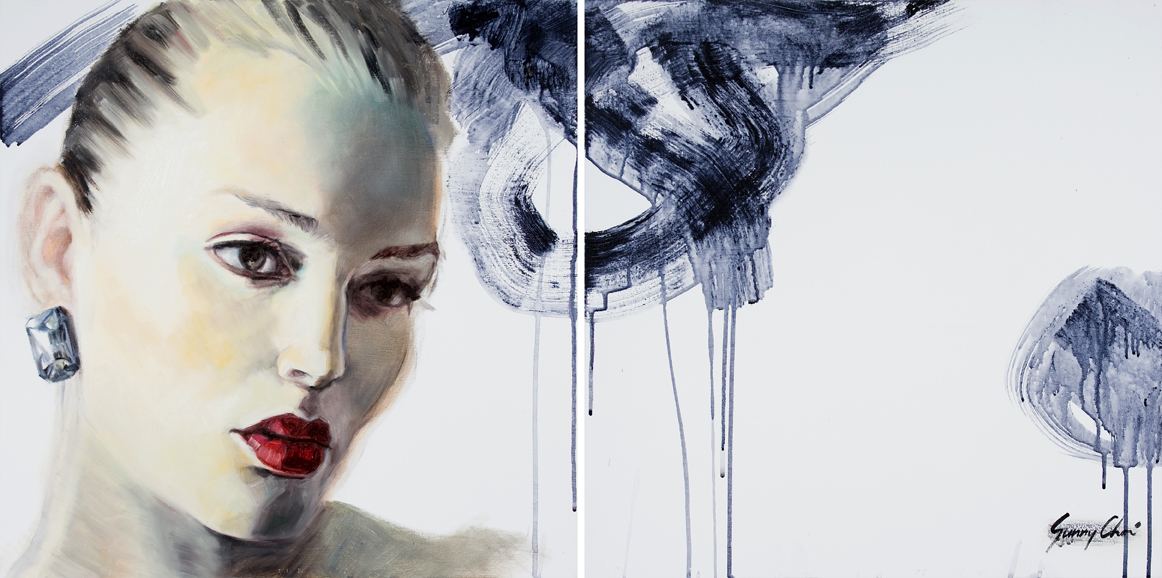 Abstract in Thoughts - diptych, each canvas 20 x 20 inches, oil and acrylic on canvas