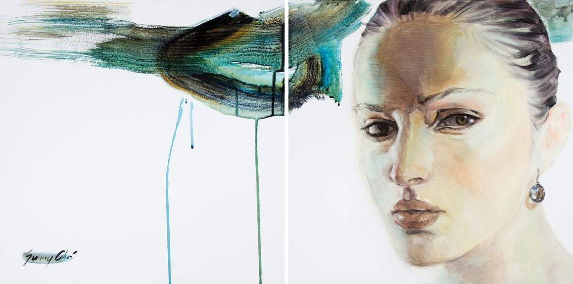 Eye of the Storm - diptych, each canvas 18 x 18 inches, oil and acrylic on canvas